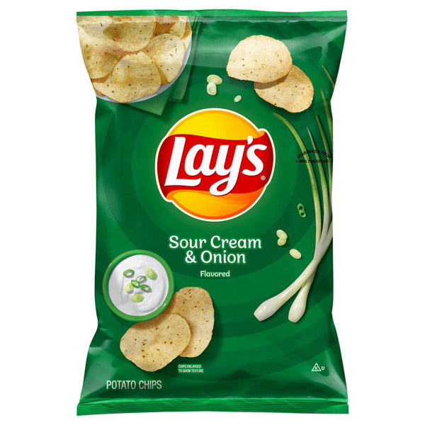 Lay's Potato Chips, Sour Cream & Onion Flavored.