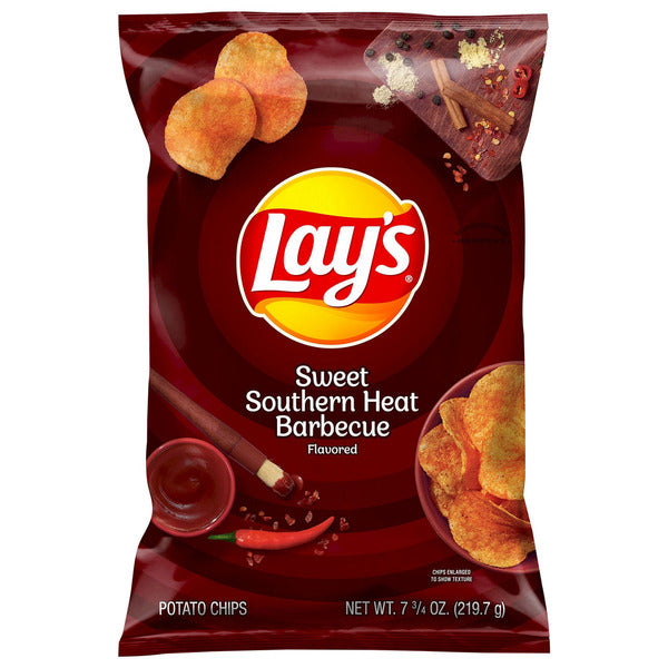 Lay's Sweet Southern Heat Barbecue Flavored Potato Chips.
