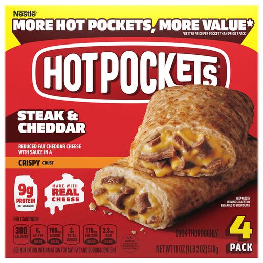 Hot Pockets Sandwich, Steak & Cheddar, Crispy Crust.