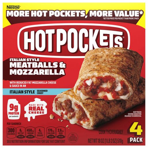 Hot Pockets Sandwich, Meatballs & Mozzarella, Seasoned Crust, Italian Style.